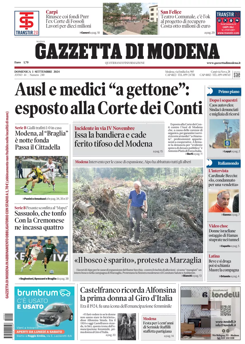 Prima-pagina-gazzetta di modena-oggi-edizione-del-2024-09-01